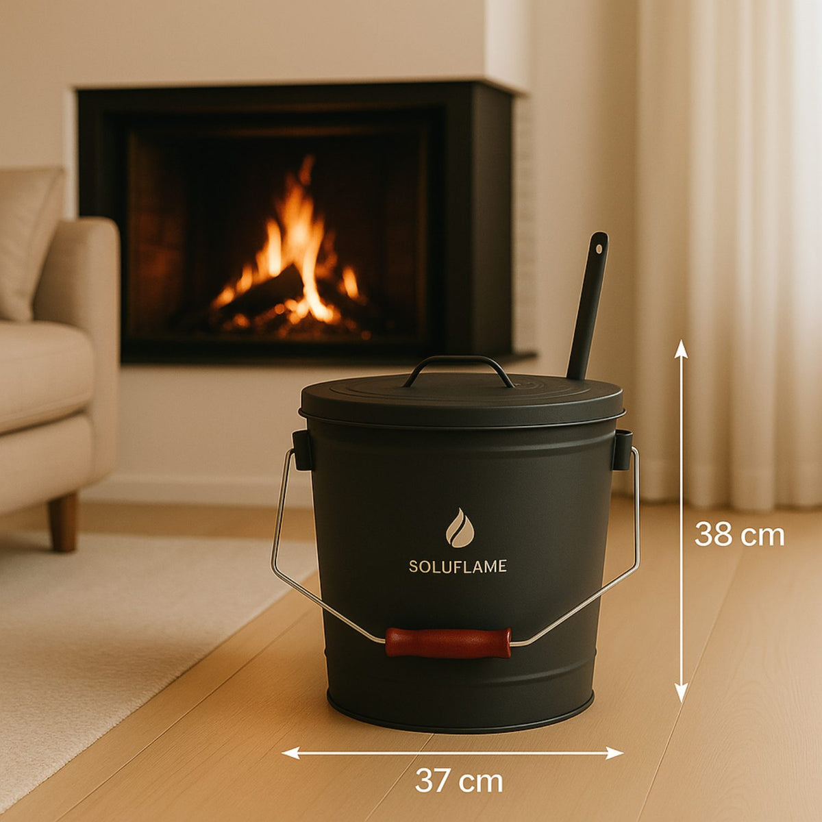 Asemmer 25 L met deksel, schep en veger – Zwart – afbeelding 2